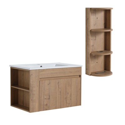 ChicFurnit Bathroom Storage Cabinet Wall Vanity Set Ceramic Sink Soft Close Doors Storage Rack Modern Bathroom, Beige, 30"*18.3"*19.7"