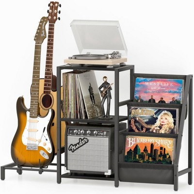 MOEPISY Record Player Stand, Guitar Stand for Acoustic, Electric Guitar, Bass with Amp Stand Black