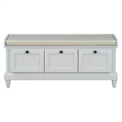 Tramull Classic Shoe Bench with 3 Drawers & Cushion, Fluted Entryway Storage Bench for Hallway, Living Room