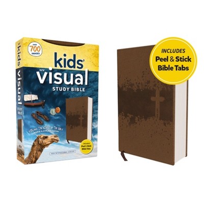 Niv, Kids' Visual Study Bible, Leathersoft, Bronze, Full Color Interior, Peel/Stick Bible Tabs - by  Zondervan (Leather Bound)