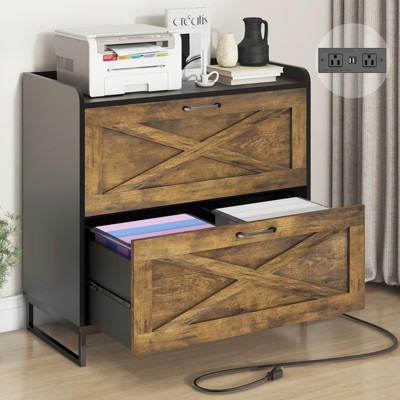Lateral File Cabinet with 2 Drawers & Charging Station