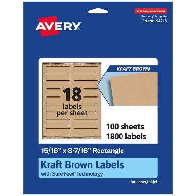 Avery Kraft Brown Rectangle Labels with Sure Feed, 15/16" x 3-7/16"
