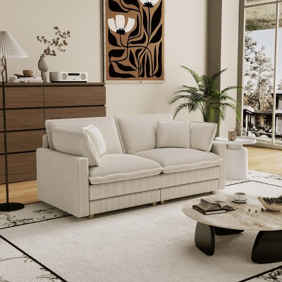 MAYEERTY Sectional Sofa Modular L Shaped Deep Seat with 4 Pillows for Living Room Beige