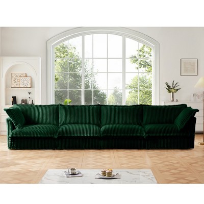 Oversized 156.6" Corduroy Slipcovered 4 Seater Modular Sectional Sofa with French Edges and Removable Covers, 4-Piece Free combination