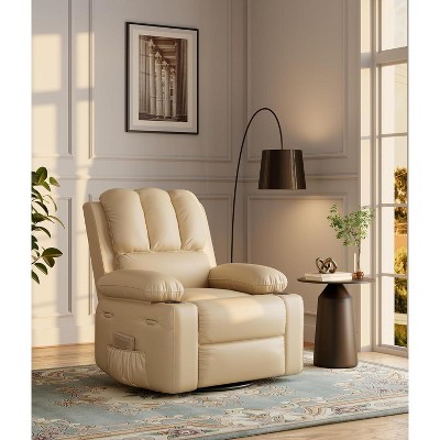 22'' Rocker Swivel Recliner Chair, Faux PU Leather Recliner with 1.5X Sponge Filling, Side Pocket & Cup Holder, for Living Room, Bedroom