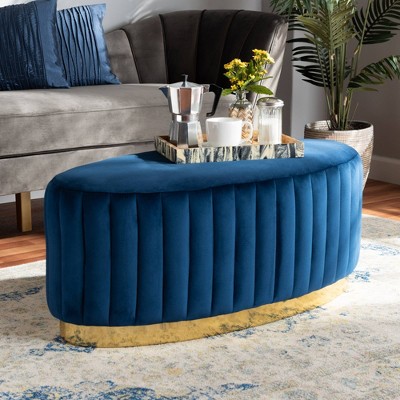 Kirana Velvet Fabric Upholstered and PU Ottoman Gold - Baxton Studio