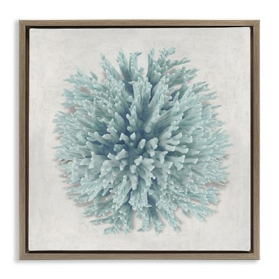 Stupell Industries Coral Ball Blue Sea Beach Design Black Framed Floater Canvas Wall Art