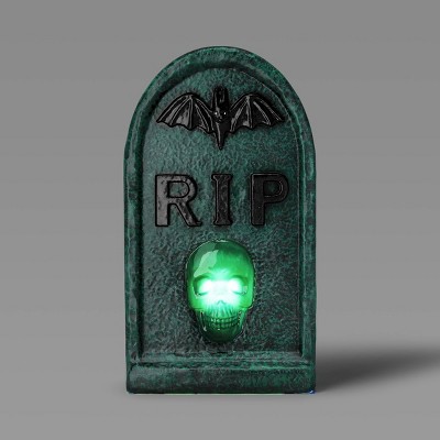 20" Textured RIP Tombstone Lit Halloween Decorative Prop Dark Green - Hyde and EEK! Boutique™