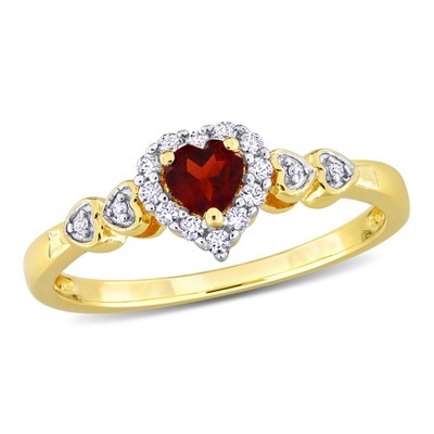 EVERLY JEWELRY |  Yellow Silver 1/2ct TGW Heart Shaped Garnet and Created White Sapphire with Diamond Accent Halo Promise Ring