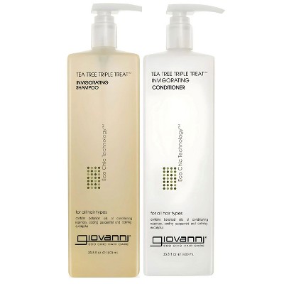 Giovanni Tea Tree Triple Treat Invigorating Shampoo & Conditioner (33.8 oz DUO SET) Cooling Peppermint, Eucalyptus Kit