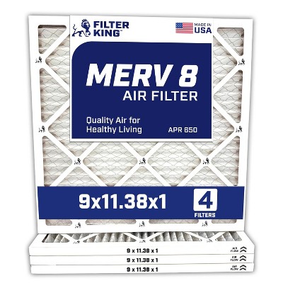 Filter King 9x11.38x1 Air Filter | 4-PACK | MERV 8 HVAC Pleated A/C Furnace Filters | MADE IN USA | Actual Size: 9 x 11.38 x .75"