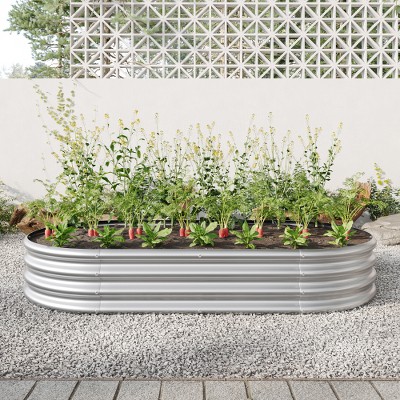 Lyngins Raised Garden Beds Outdoor, Corrugated Galvanized Metal Planter, Open Base, Oval Outdoor Planter Bed for Flowers & Vegetables