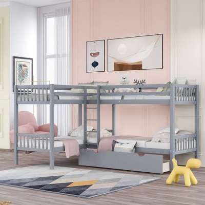 Twin Size L-Shaped Bunk Bed with Drawers