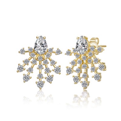 Guili Sterling Silver 14K Gold Plated Snowflake Cluster Earrings with Sparkling Cubic Zirconia - Elegant, Winter-Inspired for Special Occasions