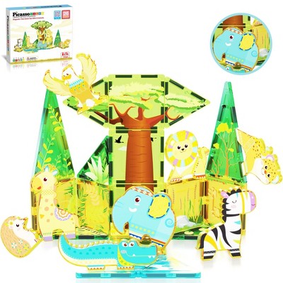PICASSO-TILES Magnetic Tiles for Kids, 26PCS Safari Theme, Construction STEM Building Blocks Educational Toy
