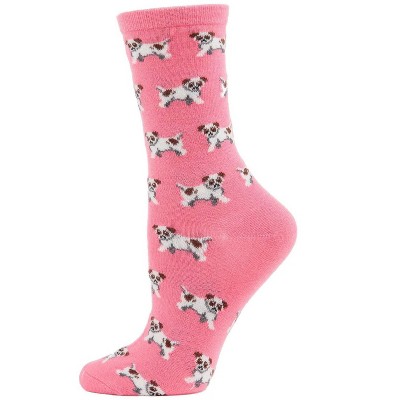 Memoi Women's Playful Puppy Dogs Cashmere Blend Crew Sock Confetti Pink Heather 9-11
