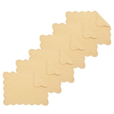 C&F Home Yellow Quilted Scalloped Edge Dining Placemats Set of 6 All Seasons Spring, 13" x 19"