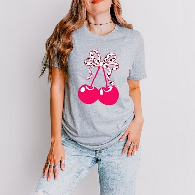Simply Sage Market Women's Coquette Cherries Spotted Bow Short Sleeve Graphic Tee