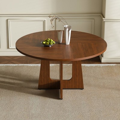 Round Dining Table for 4 with Wood Grain Finish, Modern Farmhouse Kitchen Table for Dining Room, Living Room, or Breakfast Nook-Tanpinhause