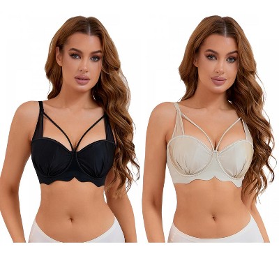 INSPIRE CHIC 2 Pcs Women's Soft Underwire Front Cross Lightly Adjustable Straps Training Minimizers Bras