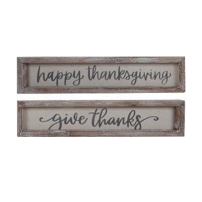 Transpac Wood Framed Printed Linen Fall Words Set of 2 Tabletop Signs Autumn Harvest Decor for Indoor Use