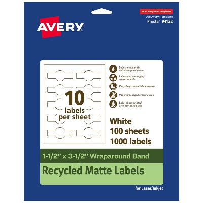 Avery Recycled Matte White Labels,  1-1/2" x 3-1/2" Wraparound