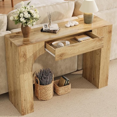 47" Industrial Farmhouse Console Table w/Drawer - Wooden Sofa Table for Entryway, Hallway & Living Room in Natural