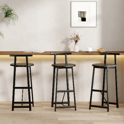 Lyngins Set of 3 Counter Height Bar Stools (27" High) with Steel Base, Armless Dining Chair with Back for Kitchen Island, Waterproof Counter Stools