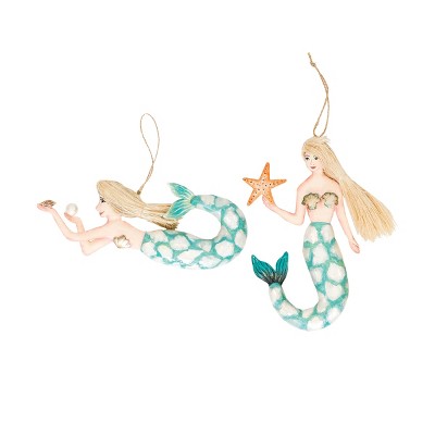 Gallerie II Mosaic Mermaid Christmas Xmas Ornament Set of 2