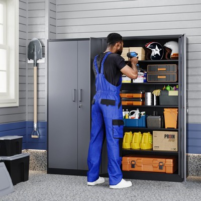 Mlezan 72H" Metal Storage Cabinets with Lock, Garage Storage Cabinet with 2 Door and 5 Adjustable Shelves, for Home, Office, Gym, Garage