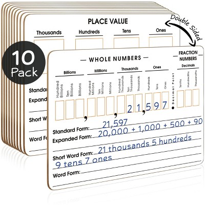 SCRIBBLEDO Place Value Double-Sided Math Dry Erase Board 9"x12" Whiteboards Pack of 10