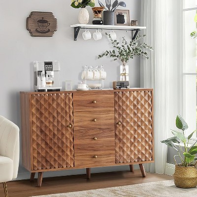 47.2" W Sideboard Buffets Cabinet with 4 Drawers, Buffets Cabinet with Storage, Wood Farmhouse Buffet Cabinets with 2 Door for Living Room, Kitchen