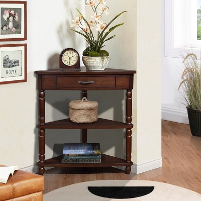 GDFStudio Willump Vintage Rubberwood 3 Tier Triangle Corner Table