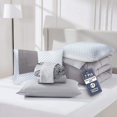 Nestl 9 Piece Reversible Comforter Set, Bed in a Bag, All in one Bed Set with Cooling Pillows