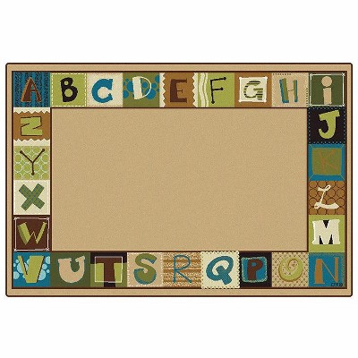 Carpets for Kids KIDSoft Alphabet Blocks Border Classroom Rug Nature Colors, Rectangle, Tan