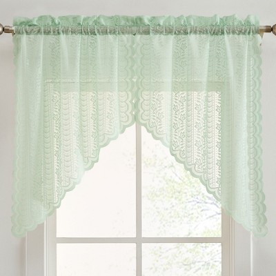 HLC.ME Sophia Floral Rod Pocket Lace Short Cafe Swags for Small Windows, Kitchens, and Basements - Set of 2