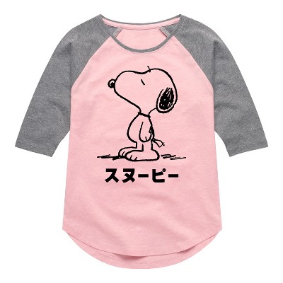 Girls' - Peanuts - One Color Tokyo Snoopy Shirt Tail Raglan Graphic T-shirt