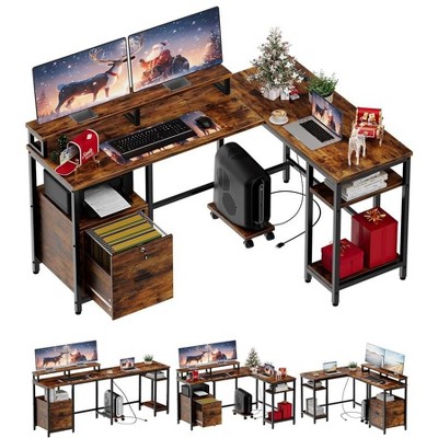 67” L Shaped Computer Desk with Power Outlet