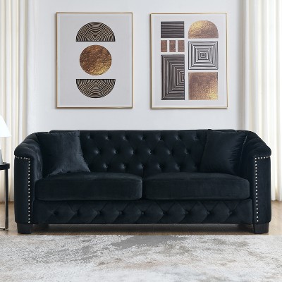 GDFStudio James Velvet Upholstered Tufted Chesterfield 3-Seater 77" Sofa with Nailhead
