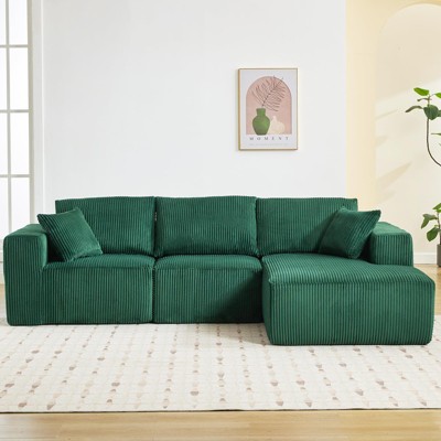 108" 3 Piece Modular Sectional Sofa, Cloud Sectional Couch with L-Shape Chaise/Deep Seat/Armrest/Plush Corduroy Fabric, No Assembly Required