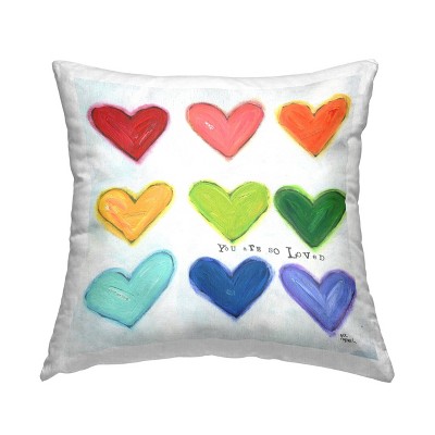 1pc 18"x18" Stupell Industries You Are So Loved Rainbow Hearts Square Kids' Throw Pillow
