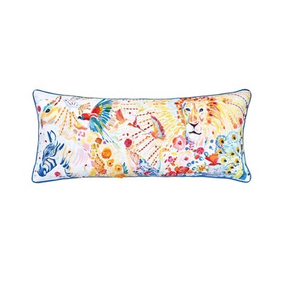carol & frank Animal Kingdom Lion Blue Multicolor Cotton Decor Throw Pillow, 15" x 35" Cover And Insert Set