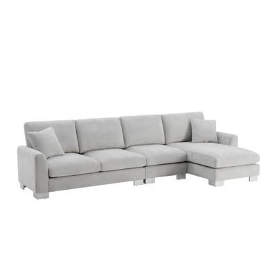 4 Seat Modular Convertible Sectional Sofa Set, Upholstered Sleeper Corner Couch, Deep-Seat Loveseat with Ottoman for Living Room, Office, Apartment