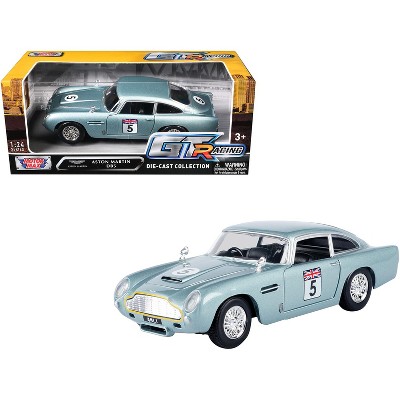 Aston Martin DB5 RHD (Right Hand Drive) #5 Light Blue Metallic "GT Racing" Series 1/24 Die Cast Model Car by Motormax