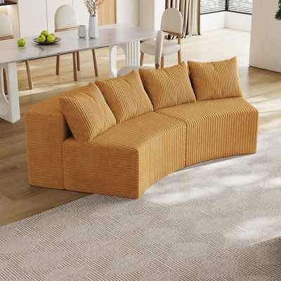 Curved Corduroy Modular Sectional Sofa, Symmetrical Semi-Circular Couch with 4 Pillows, Foam-Filled No Assembly Sofa for Living Room, Office, Bedroom