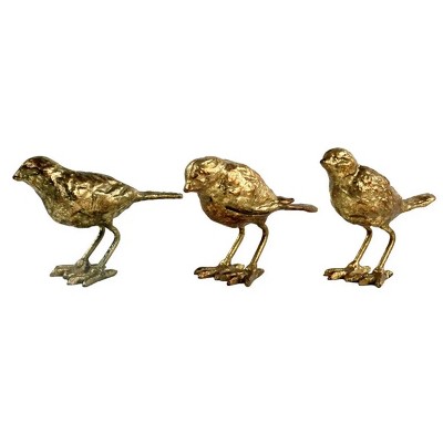Slickblue Heavy Cast Iron Birds, Set of 3 Decorative Figurines, Table Accent, Gold Finish, 4.75"x0.75"x3.75"