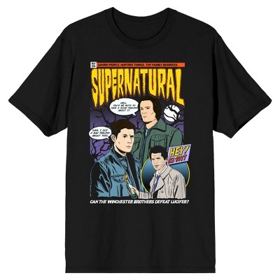 Supernatural TV Series Men's Comic Book Artwork Black Graphic T-Shirt
