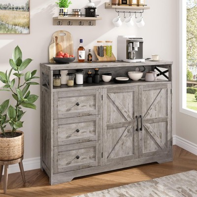 Farmhouse Buffet Cabinet with Drawers & Open Shelf, Sideboard with Storage
