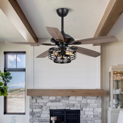 Parrot Uncle 52" Modern Black Ceiling Fan with Lights and Remote Control for Living Room Dining Room