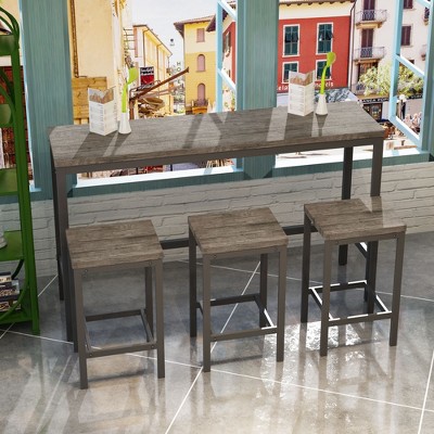 CAVINAS Dining Table Set for 3 Kitchen Table Pub Table Modern Design Long Dining Table Set with 3 Stools  Easy Assembly